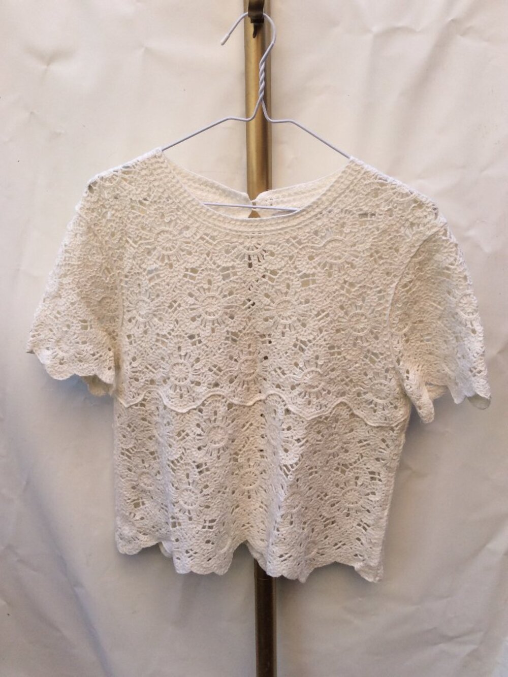 Black Tape Ivory Scalloped Floral Crochet Top - Size M